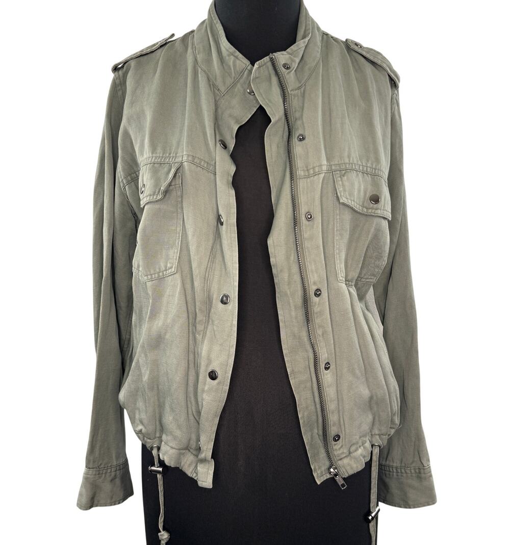 RAILS Collins Sage Green Military Jacket Denim Mock Neck Snap Full Zip Sz Medium